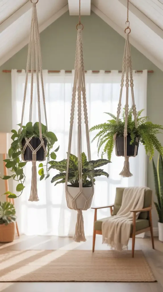 DIY Macrame Plant Hangers for Green Living Room