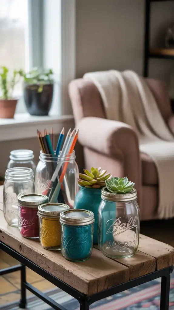 Repurposed Jars as DIY Living Room Storage