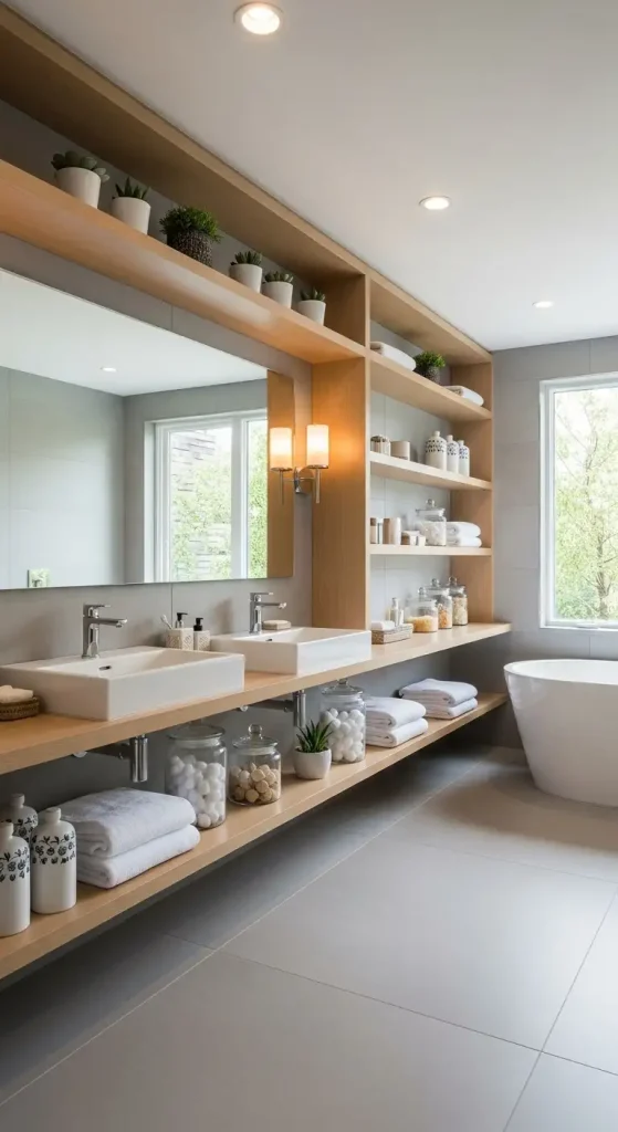 Modern Bathroom Shelves with a Built-in Look