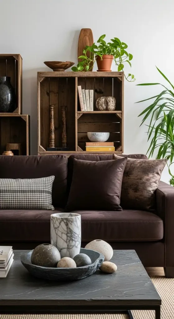  dark brown couch with Natural Elements