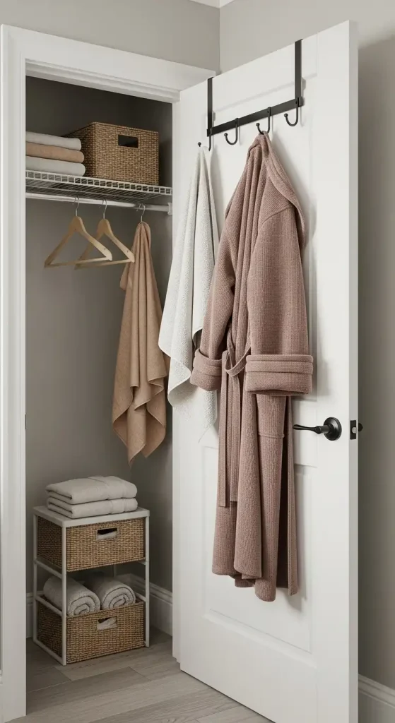 Bathroom Closet Organization hooks for storage