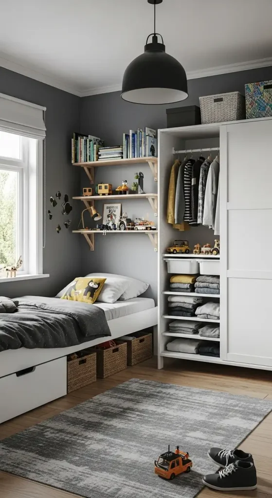 Boys bedroom storage and organization