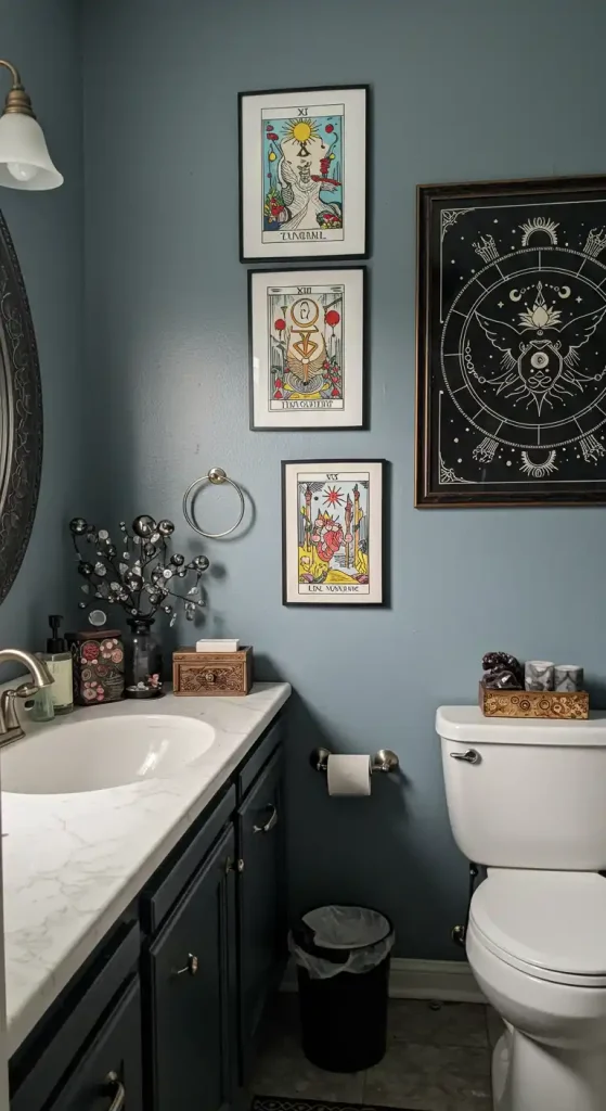 Place Tarot or Astrology Art on the Witchy bathroom Walls