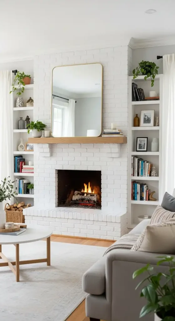 White Painted Brick fireplace