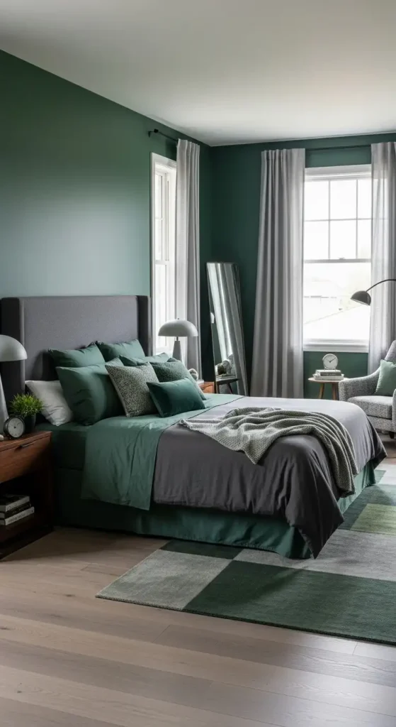 A Green and Gray Bedroom for a Sophisticated Palette