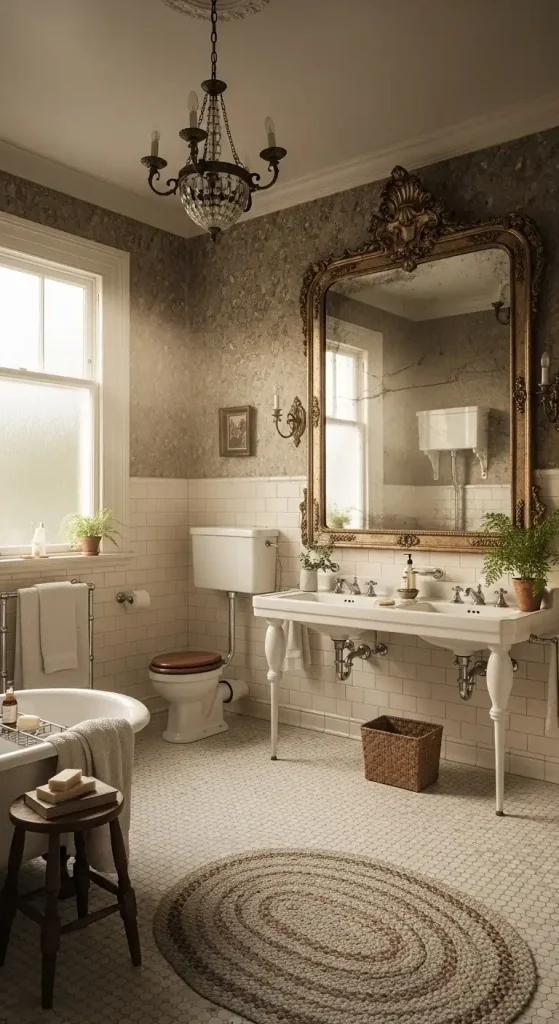 A Vintage Bathroom with a Vintage Mirror