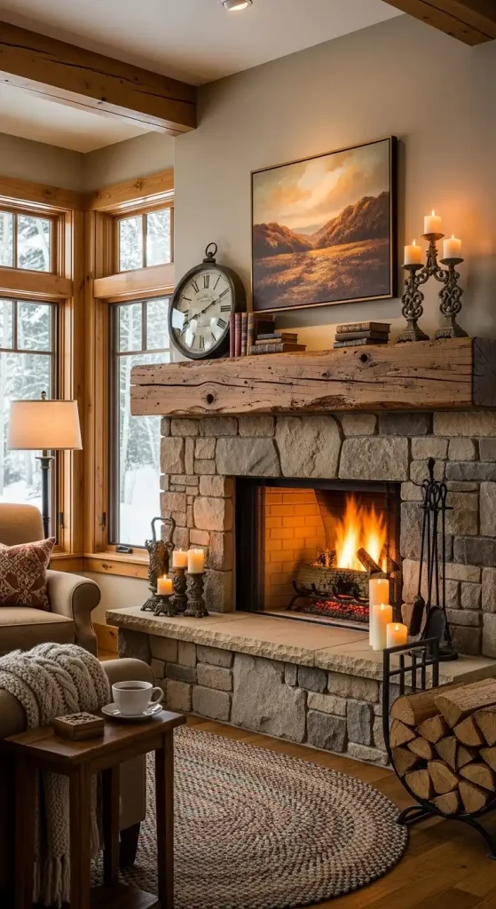 Rustic Wood Mantel fireplace