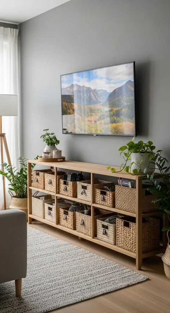 TV Wall Console with Storage Baskets