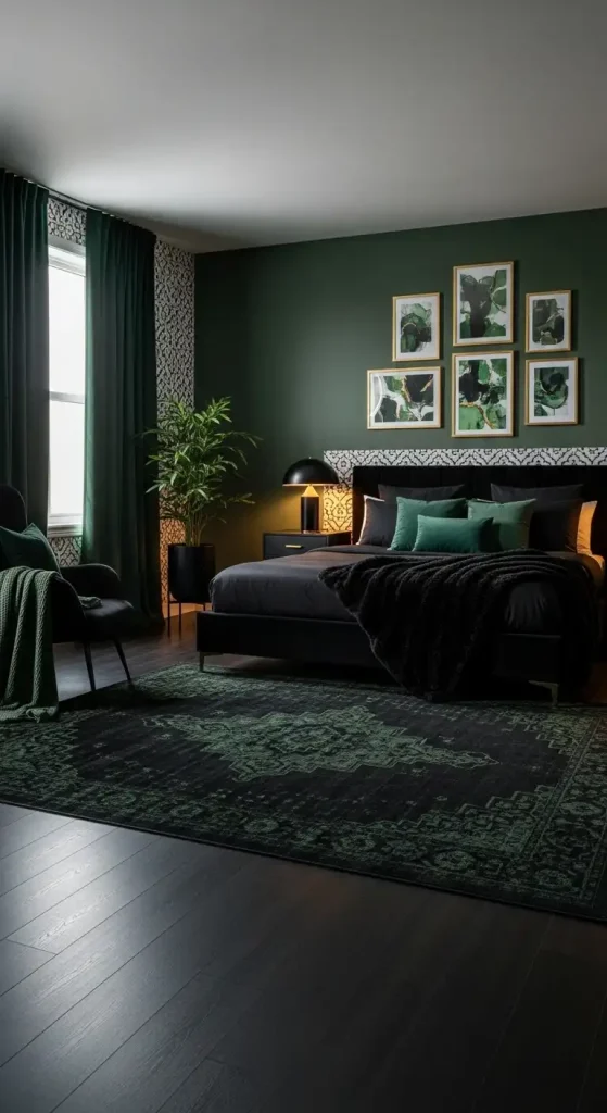 A Green and Black Bedroom for a Moody Look