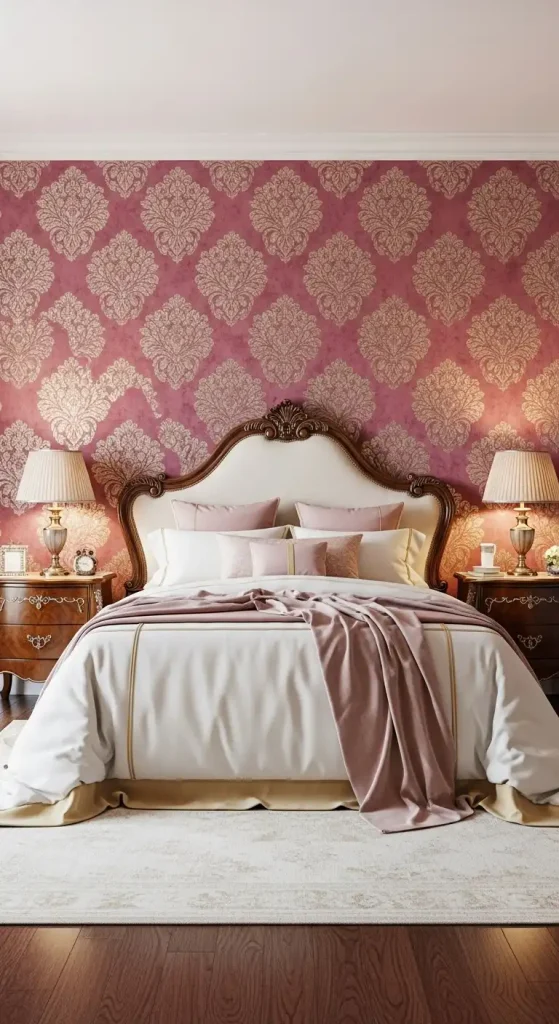 Bedroom Wallpaper Accent Wall A Feminine Damask Touch