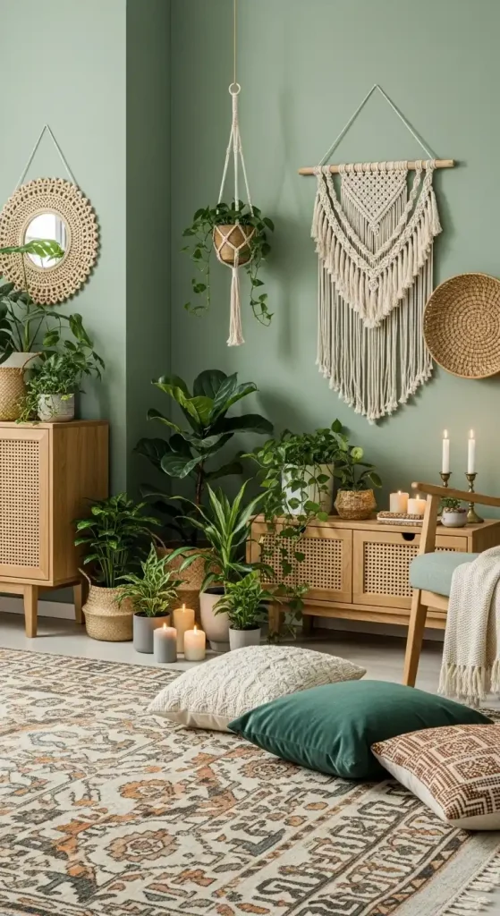 Boho vibes with green and earthy tones