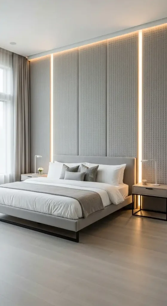 Textured Fabric Wall on bedroom bed back