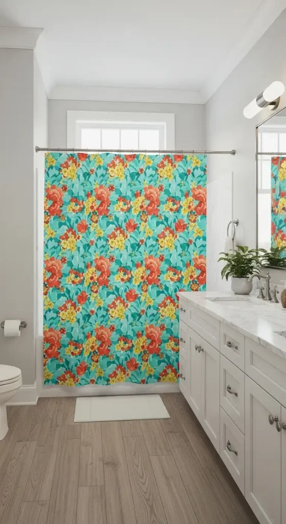 Bathroom Curtain with a Pop of Color