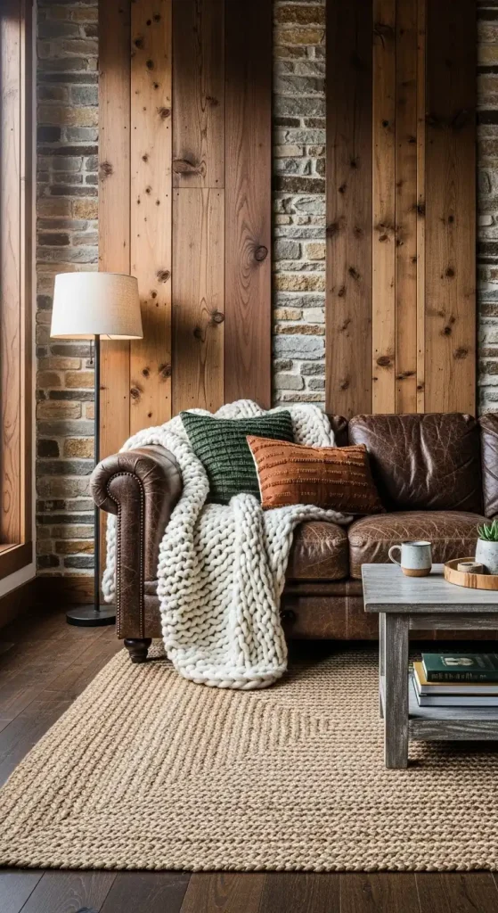  dark brown sofa Rustic Wall