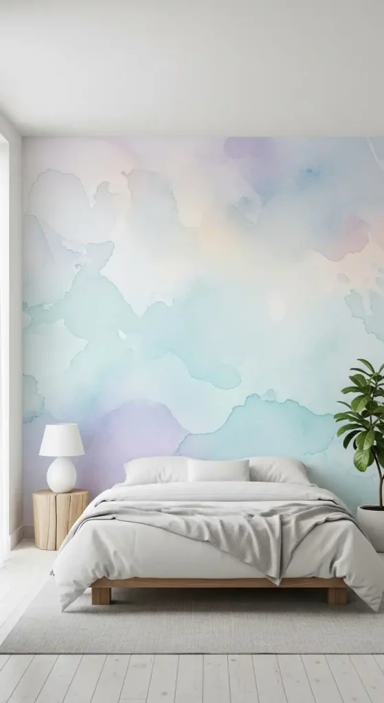 Bedroom Wallpaper Accent Wall Soft Watercolor Wash