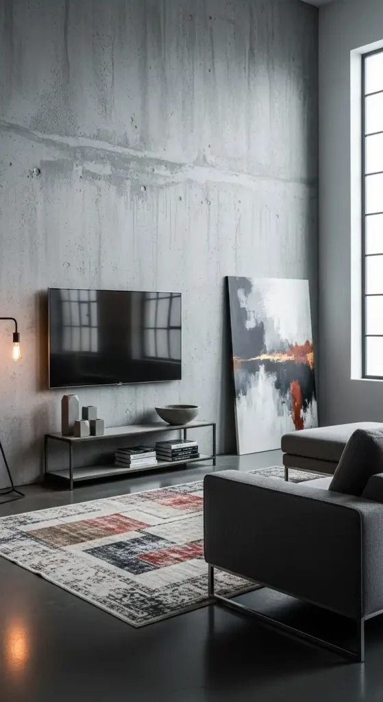 Industrial Concrete Finish TV Wall