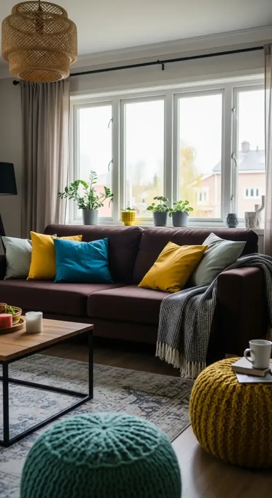 Dark Brown Couch in Colorful Look