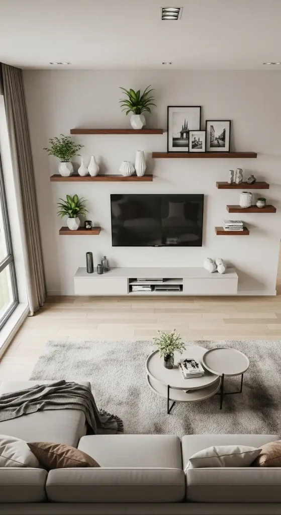 Floating Shelves for Decor with TV Wall