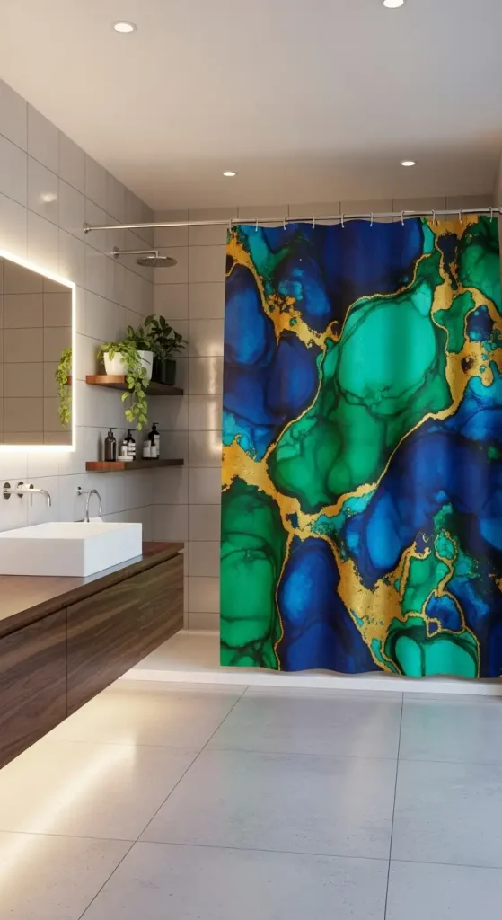 Bold Shower Curtain as the Focal Point