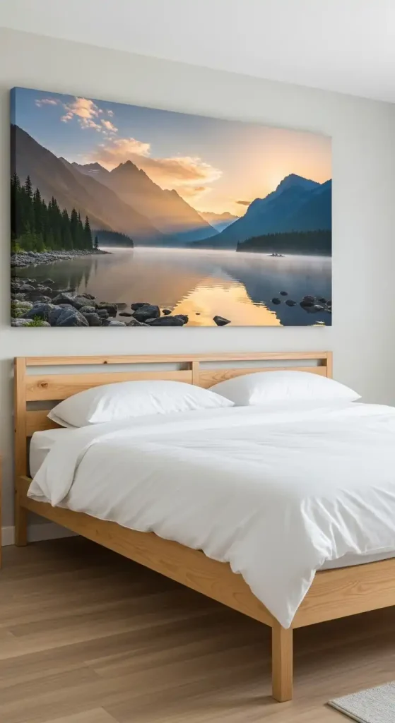 big wall decor above bed rame a Natural Vista