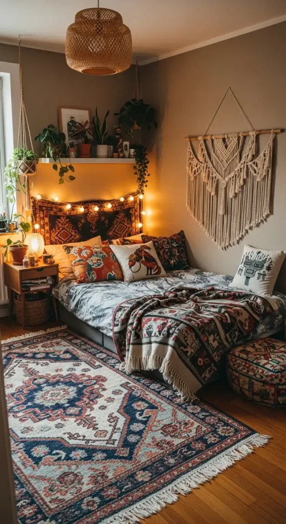  chic small bedroom with Bohemian Flair