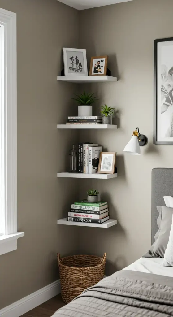 bedroom corner shelves