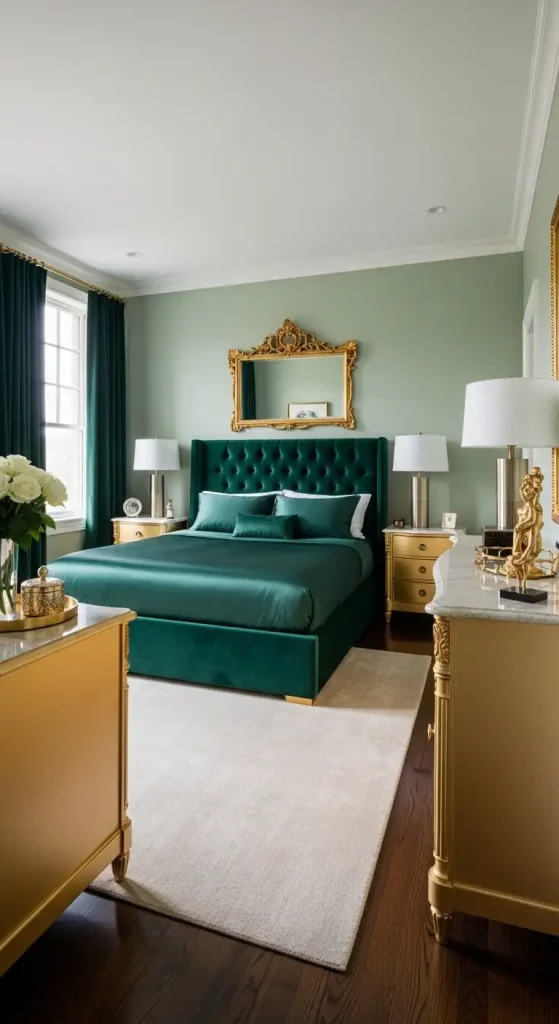 Green and Gold for a Touch in bedroom