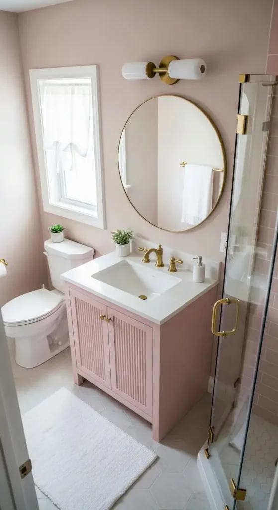 Small Bathroom with a Pink Vanity