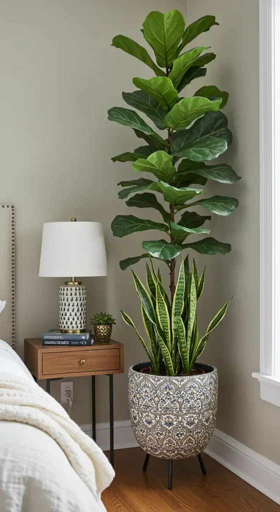bedroom corner green plants
