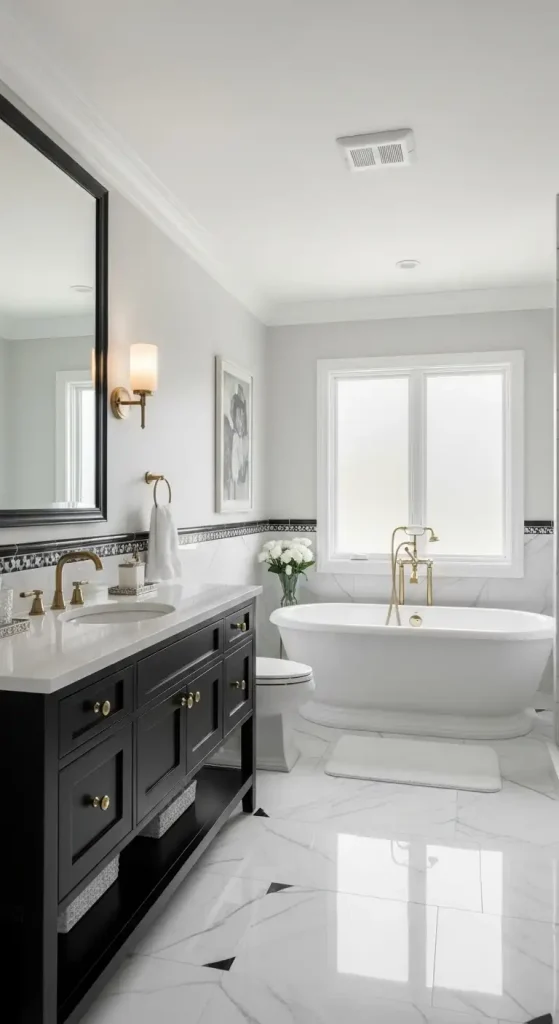 A Luxurious Black and White Master Bath