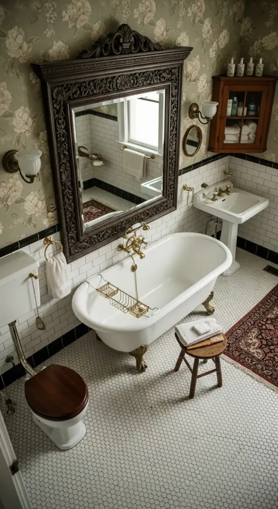 Vintage Bathroom Decor with a Framed Mirror