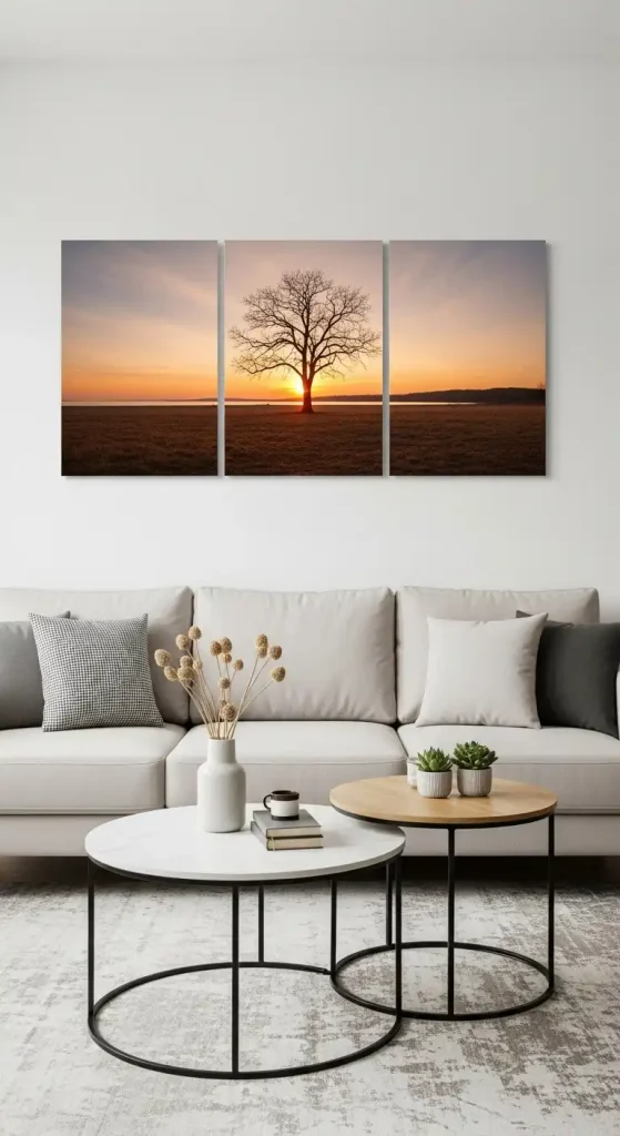 Divide an Image into Three above sofa