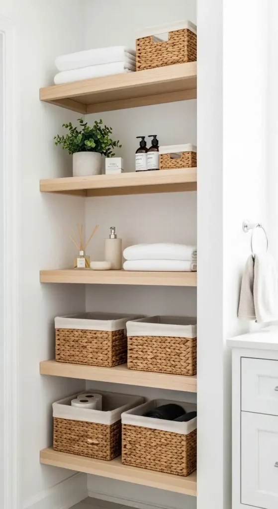 Open Shelving with Towel Baskets