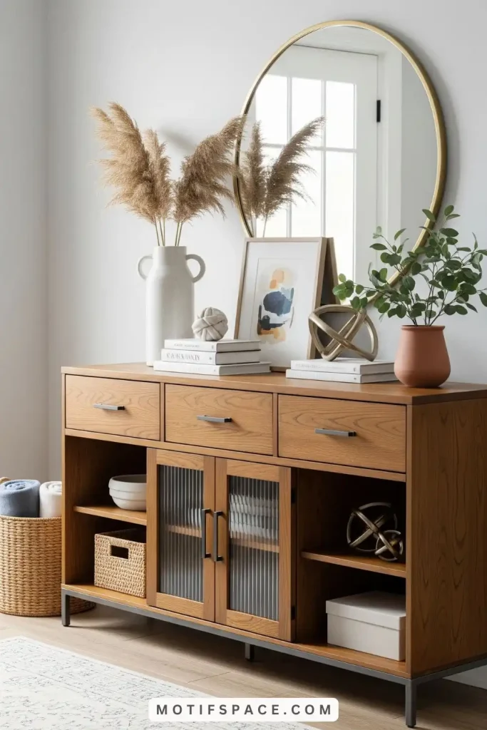 stylish credenza in the entryway or dining area
