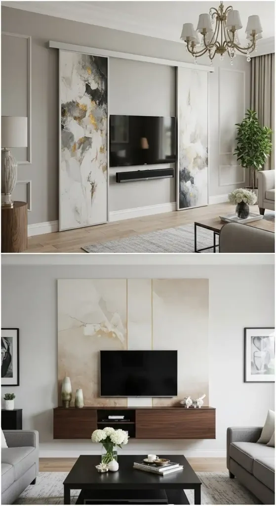 Hidden TV Behind Sliding Panels