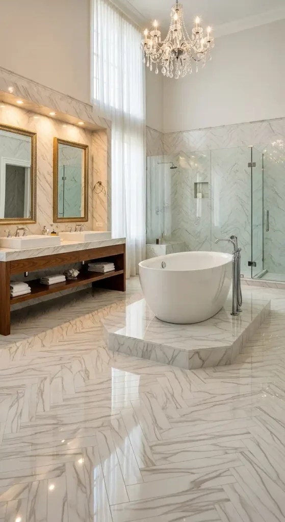  Bathroom Lay Tile in a Herringbone Pattern