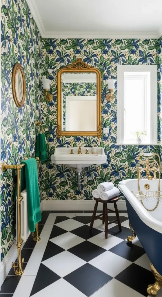 Bathroom with a Bold Wallpaper