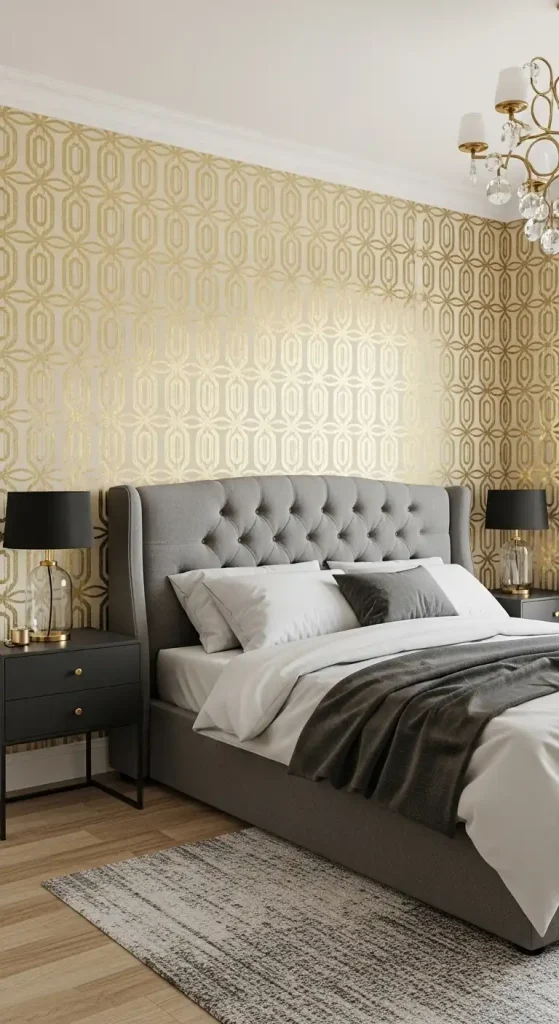 Bedroom Wallpaper Accent Wall Luxury with Gold