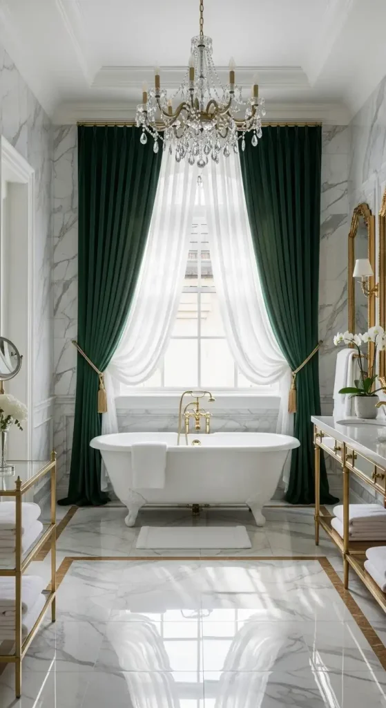 Layered Bathroom Curtains for a Luxurious Look