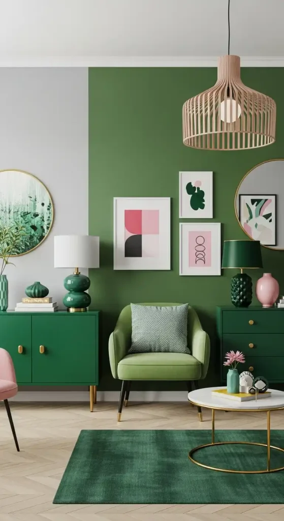 Mixing green with neutrals and bold hues