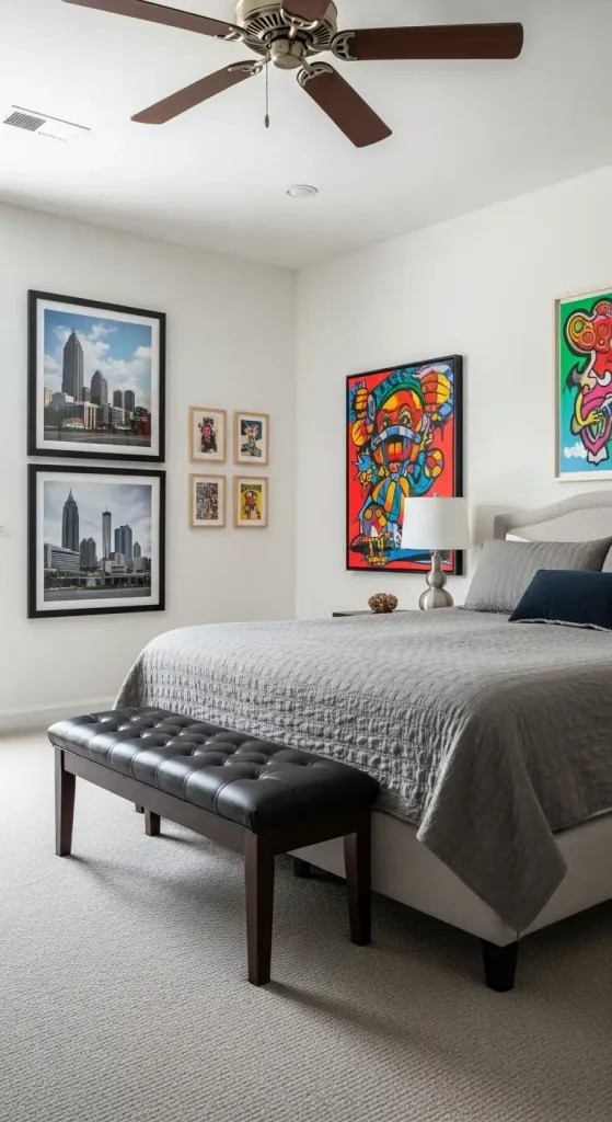 piece of art over a bed