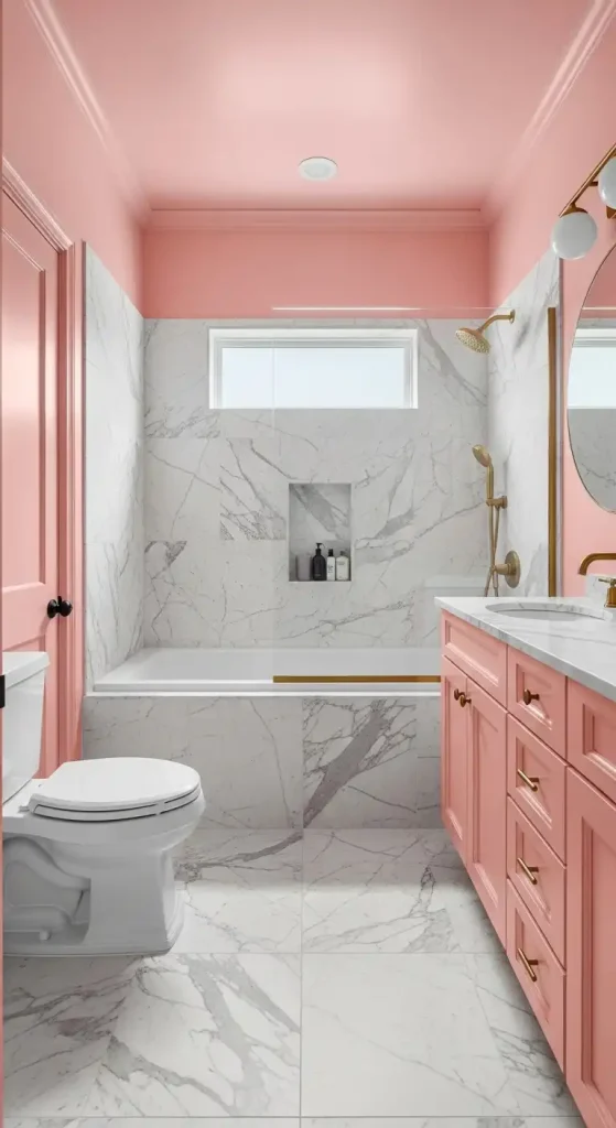 Pink Bathroom with a Marble Tile