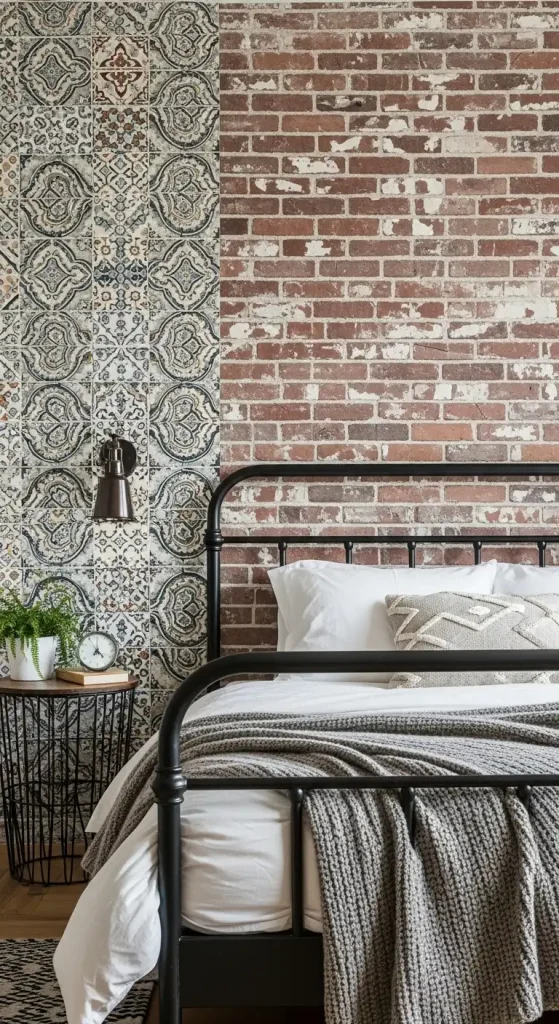 Tile or Brick Accent Wall on bed back