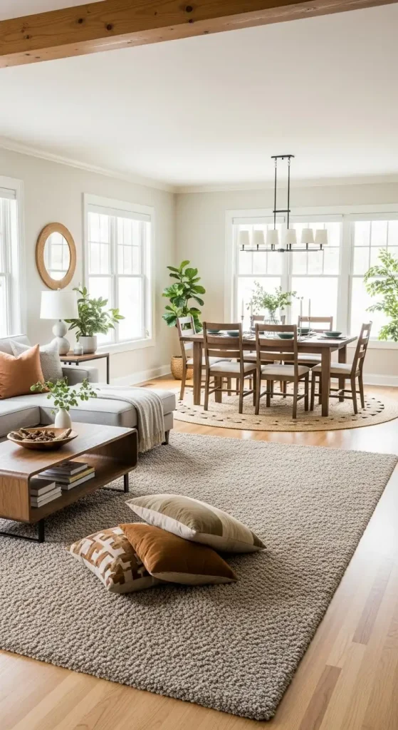 Living Room and Dining Room Combo Ideas Define Zones with Area Rugs