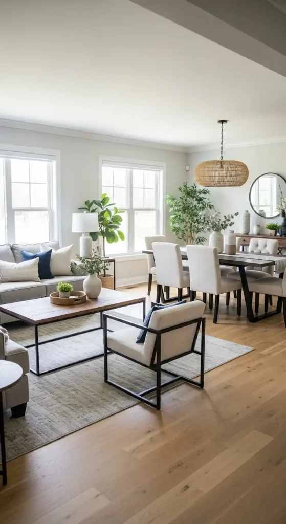 Living Room and Dining Room Combo Use Similar Materials