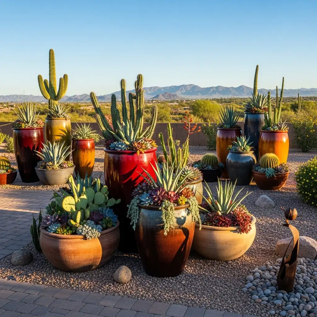 Arizona Backyard Ideas with Large, Decorative Pots