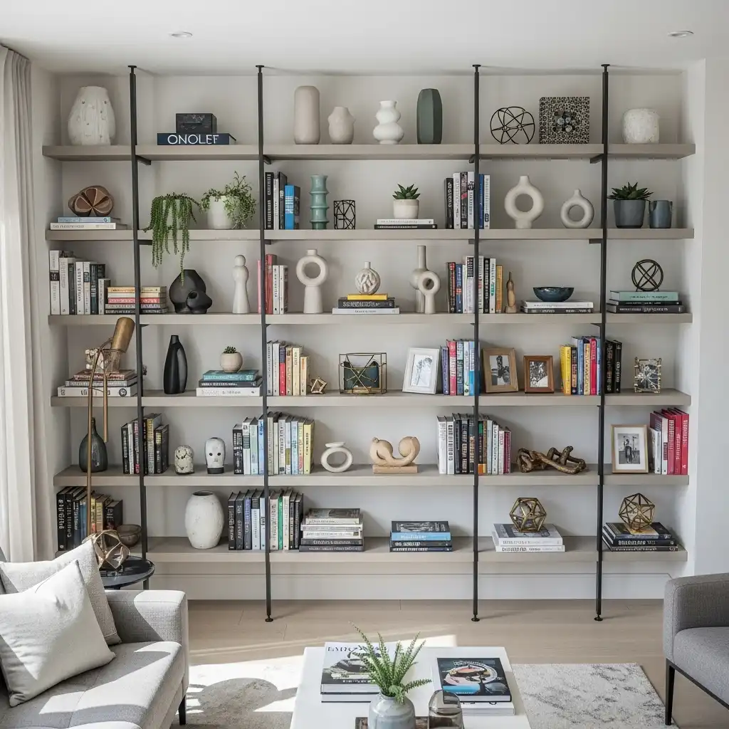 Balance Books and Decorative Objects on Shelves