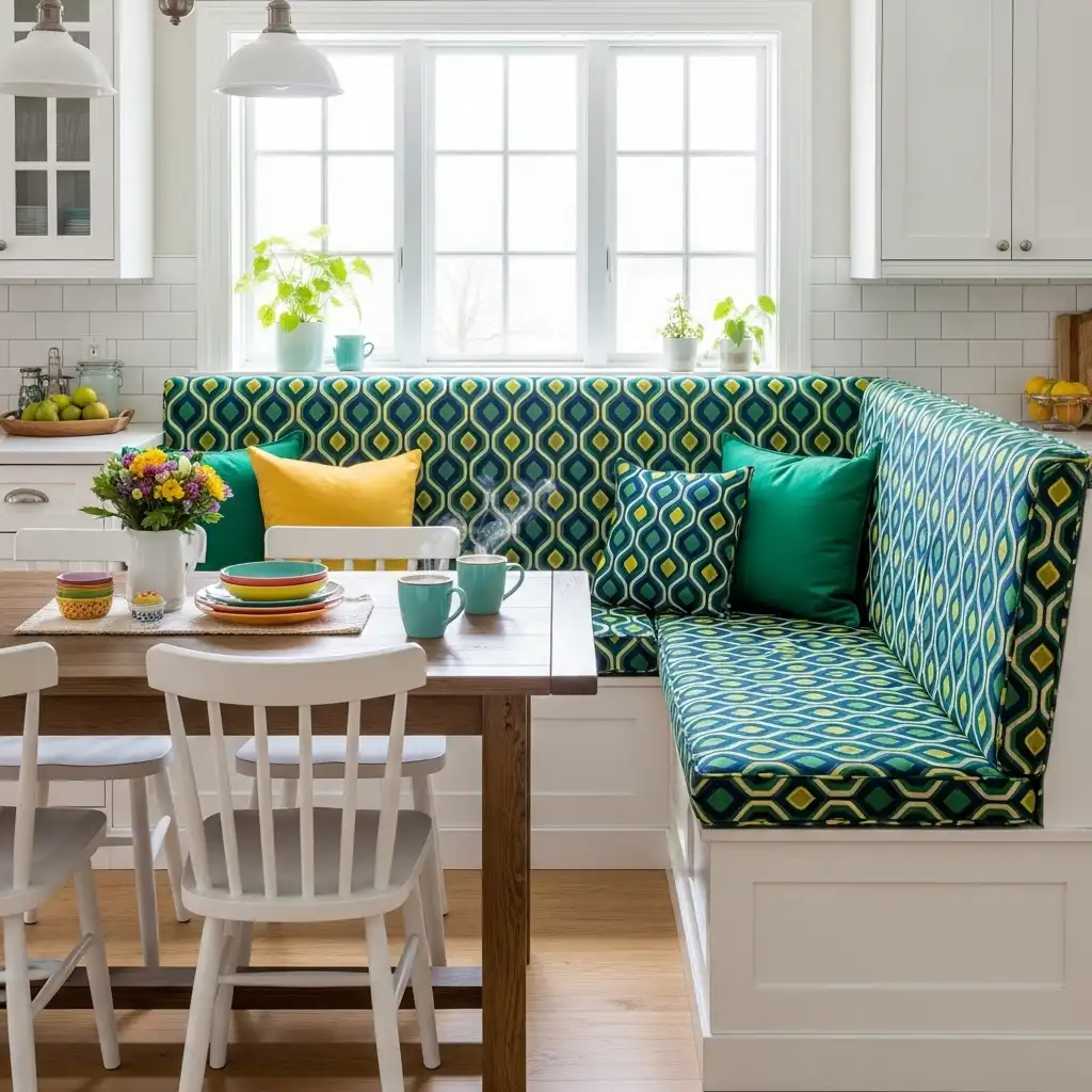 Banquette Seating Upholster with a Bold Fabric