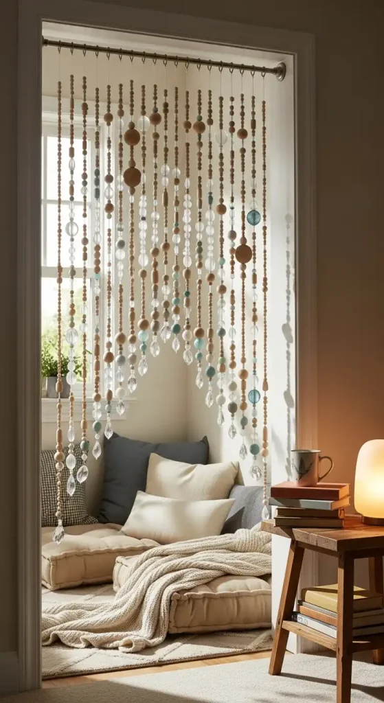 Beaded Curtain Doorway Backdrop for a Reading Nook