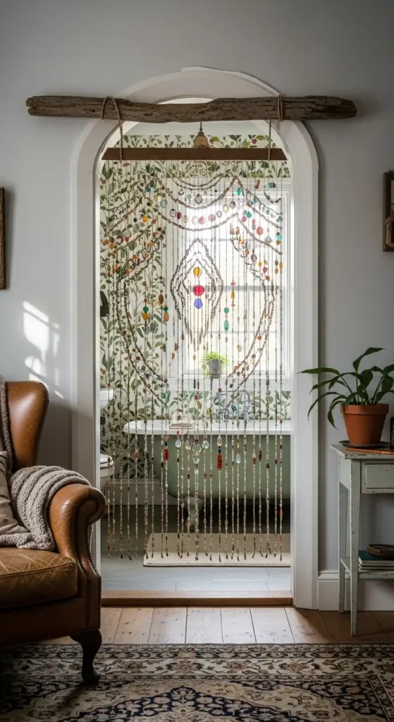 Beaded Curtain Doorway Bathroom